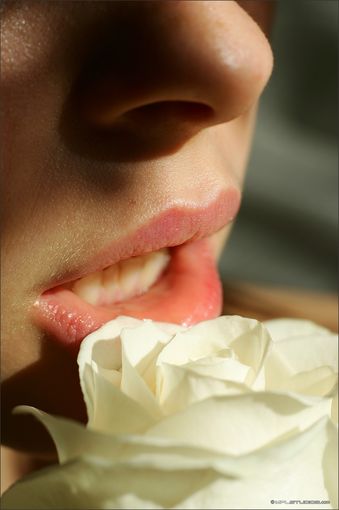 Нежная писечка и груди малышки украшенные белой розой