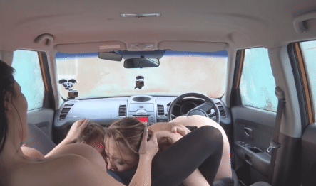 Порно гифки секса с двумя очаровашками в машине